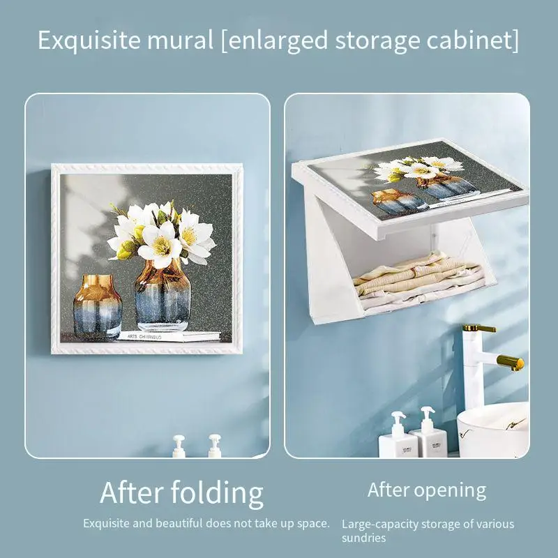 

Bathroom Folding Storage Rack Wall Hanging Large Capacity Waterproof Mural Clothes Organzer Box Installation Folding Cabinet