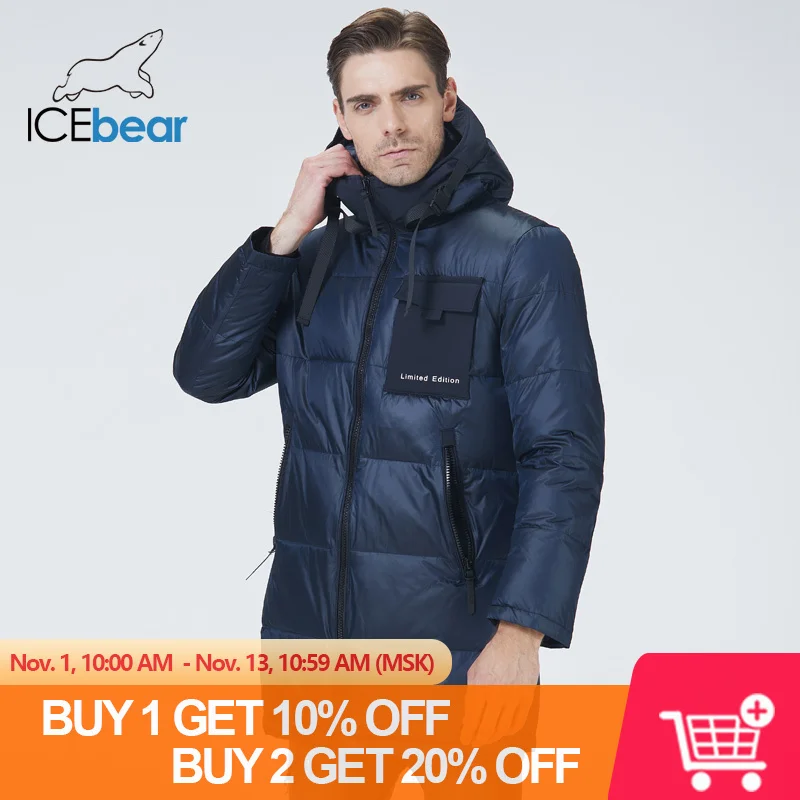 ICEbear 2022 male premium travel wear hooded winter coat fashion brand men's clothing large pocket men's clothing MWD21923I