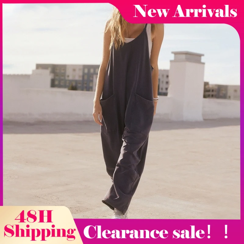 

Chic Women Summer Jumpsuit Baggy Women Jumpsuit Backless Pure Color Women Summer Jumpsuit Dress Up