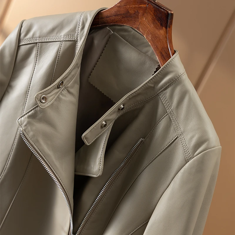 High-quality Sheepskin  Genuine Leather Jacket Women  Zippers  High Street  Zipper  All Season  Blazer Femme  Casaco Feminino