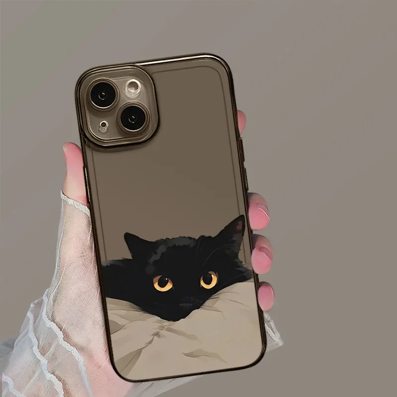 Funny Black Cat Couple Transparent Phone Case For iPhone 16 15 14 11 12 13 Pro Max Plus Mini X XR 7 8 SE Clear Cover Fundas Skin