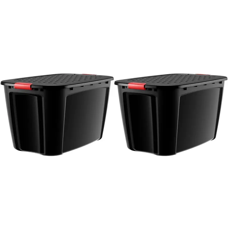 

44 Gallon Plastic Red Latches Lid Tote Set of 2
