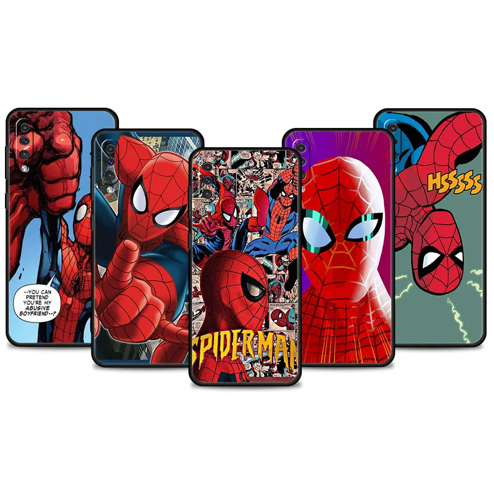 

Чехол для телефона Samsung Galaxy A50, A01, A02, A03, A04, A70, A30, A40, M52, M31, чехол из ТПУ, черный мягкий чехол с логотипом Marvel Человек-паук