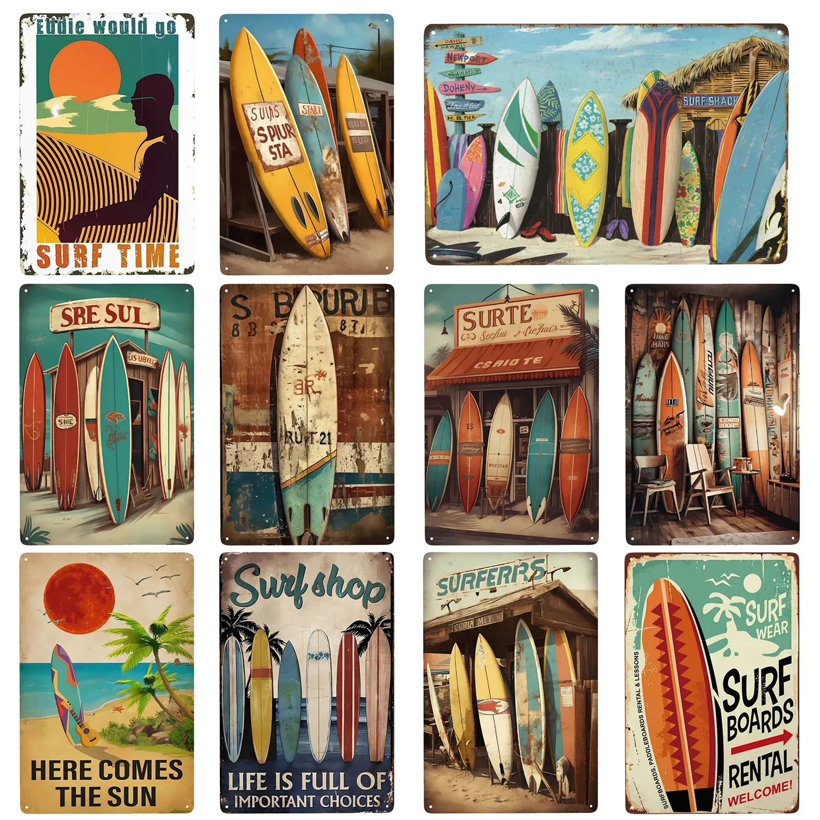 Винтажный металлический знак для серфинга 8x12 дюймов