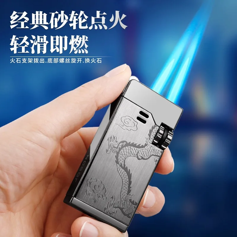 Новая металлическая газовая зажигалка JOBON, портативная, ветрозащитная, с двойным синим пламенем, персонализированная, с видимым резервуаром для газа, для сигар, мужская, подарочная. (art.: 3920db8d44df2) - 3920db8d44df2