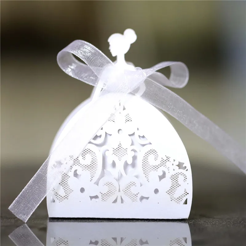 

100/50/30pcs Bride Flower Dress Wedding Candy Dragee Gift Boxes Wedding Birthday Event Party Favors Decor Candy Box Packaging