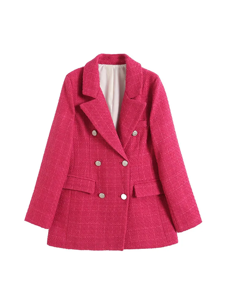 

Kumsvag 2023 Women Spring Blazers Coats Suit Casual Solid Veins Double Breasted Female Elegant Street OL Blazer Outerwear Cloth