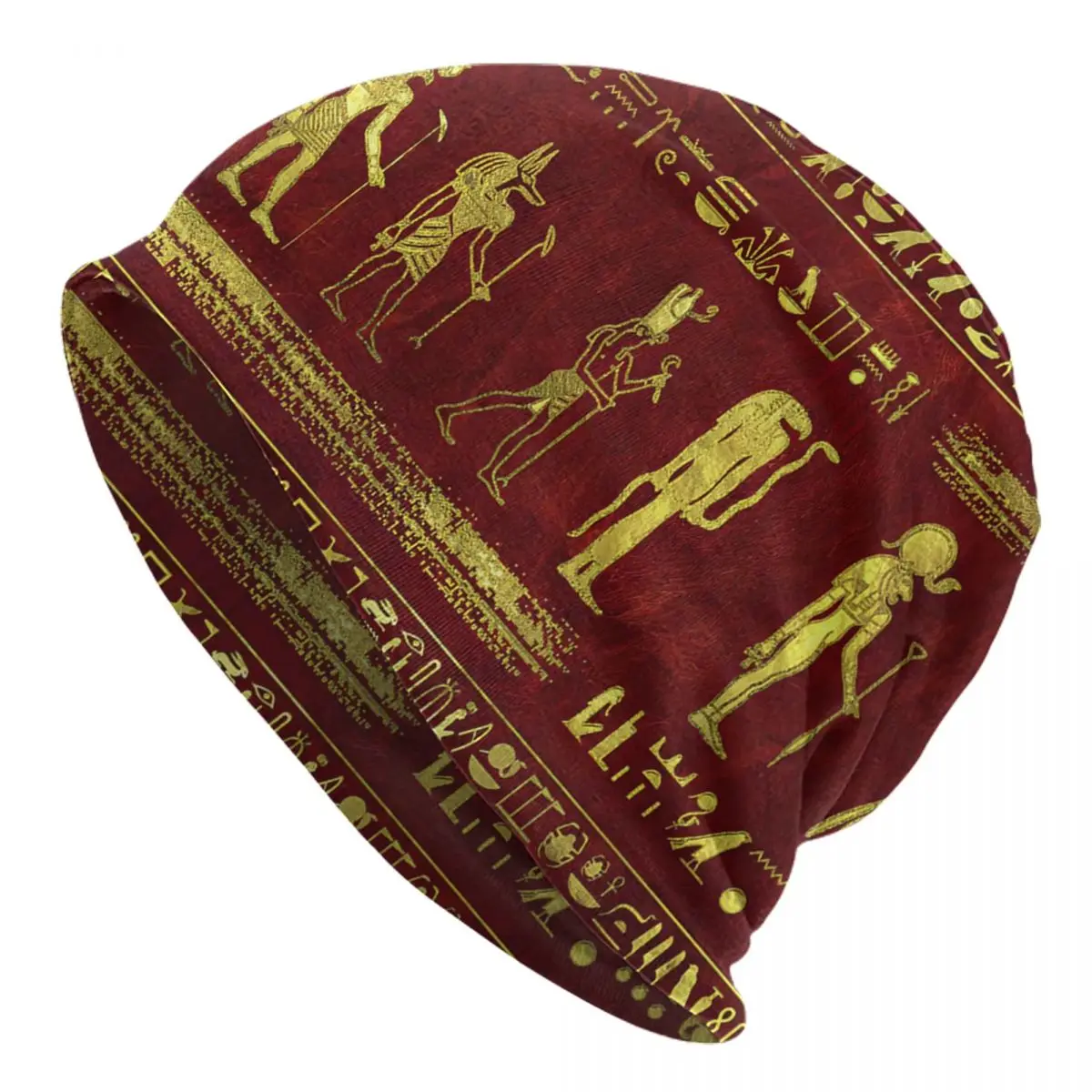 

Golden Egyptian Gods On Red Leather Adult Men's Women's Knit Hat Keep warm winter Funny knitted hat