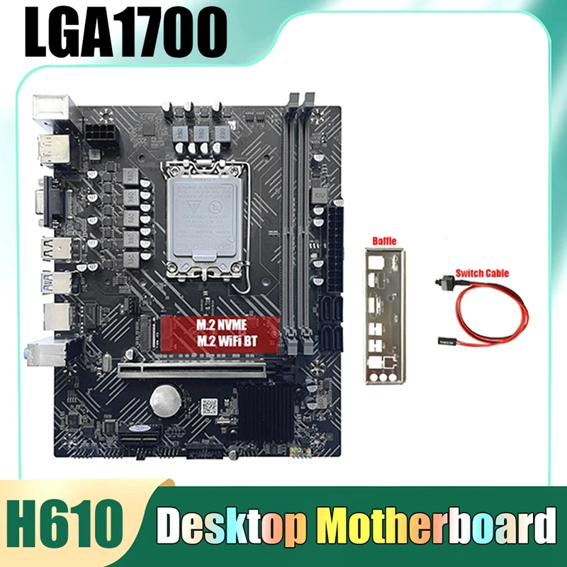 

Материнская плата H610 + кабель переключателя + перегородка LGA1700 DDR4 PCIE 16X гигабитная LAN для G6900 G7400 I3 12100 I5 12500 12Th процессора