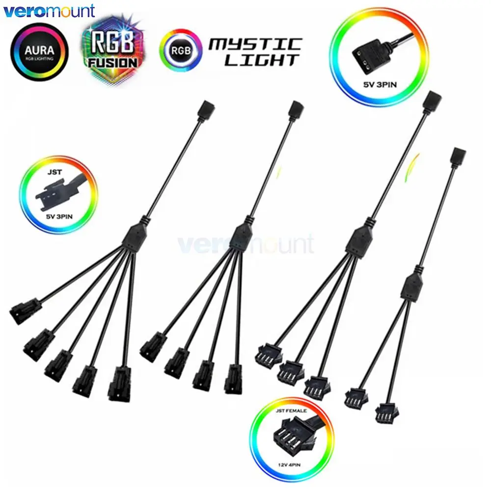 Адаптер ARGB 3Pin RGB 4Pin AURA SYNC JST SM Женский, адаптер 30 см, кабель передачи на 12 В RGB 5В ARGB JST 3Pin SM3P SM4P