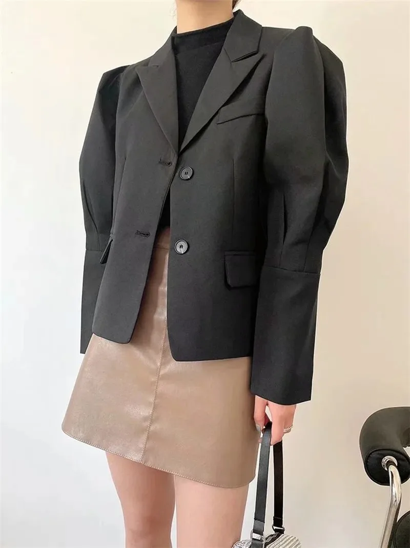Garment Horn Sleeve Blazer Suit Women Solid Colors Single Breasted Office Blazer Casual Commute Suit 2023 New Fashion Warm Coats