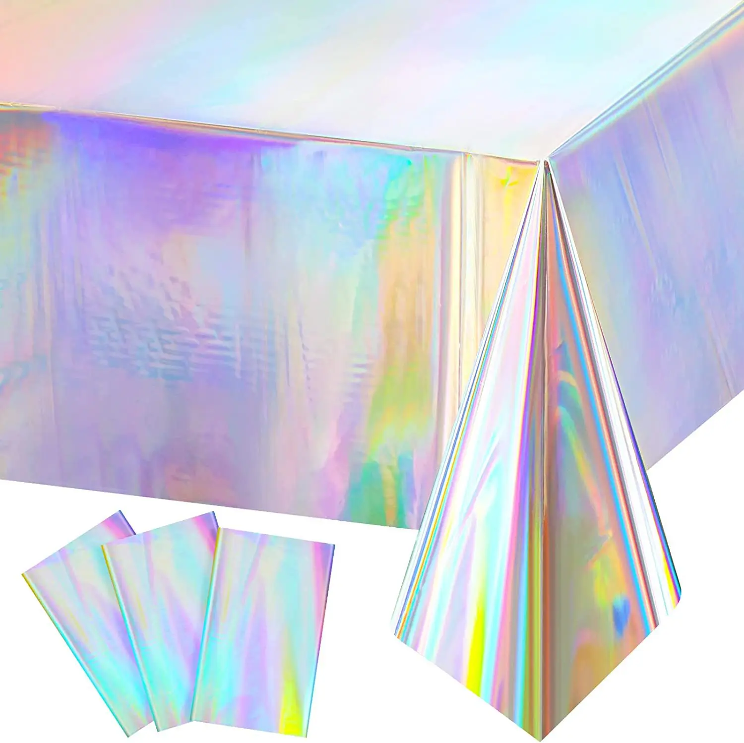 

1PC Iridescence Plastic Tablecloths,137*274cm Shiny Disposable Laser Rectangle Table Covers For Birthday Bridal Wedding Decor