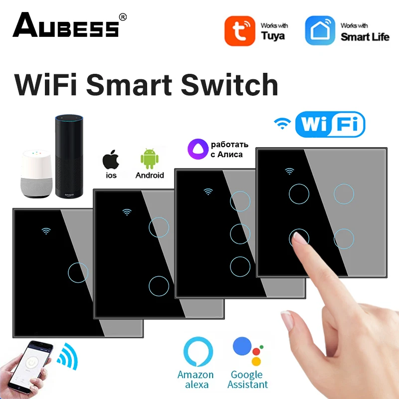 

WiFi EU Touch US Switch TUYA Smart Life 10A 1/2/3/4gang Neutral Wire Switches Voice Control Compatible With Alexa Google Home