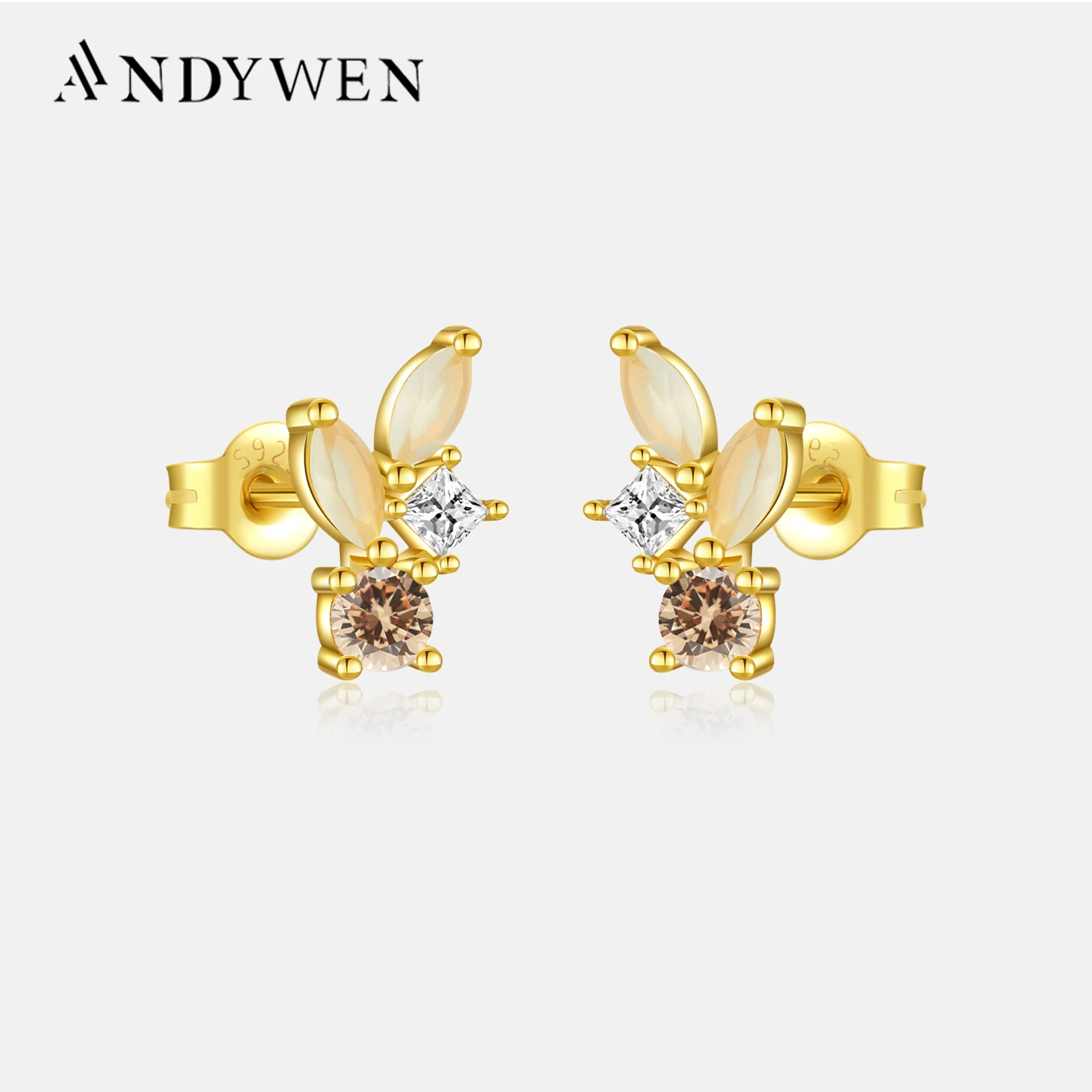 Женские серьги-клипсы ANDYWEN из стерлингового серебра 925 пробы с золотыми листьями