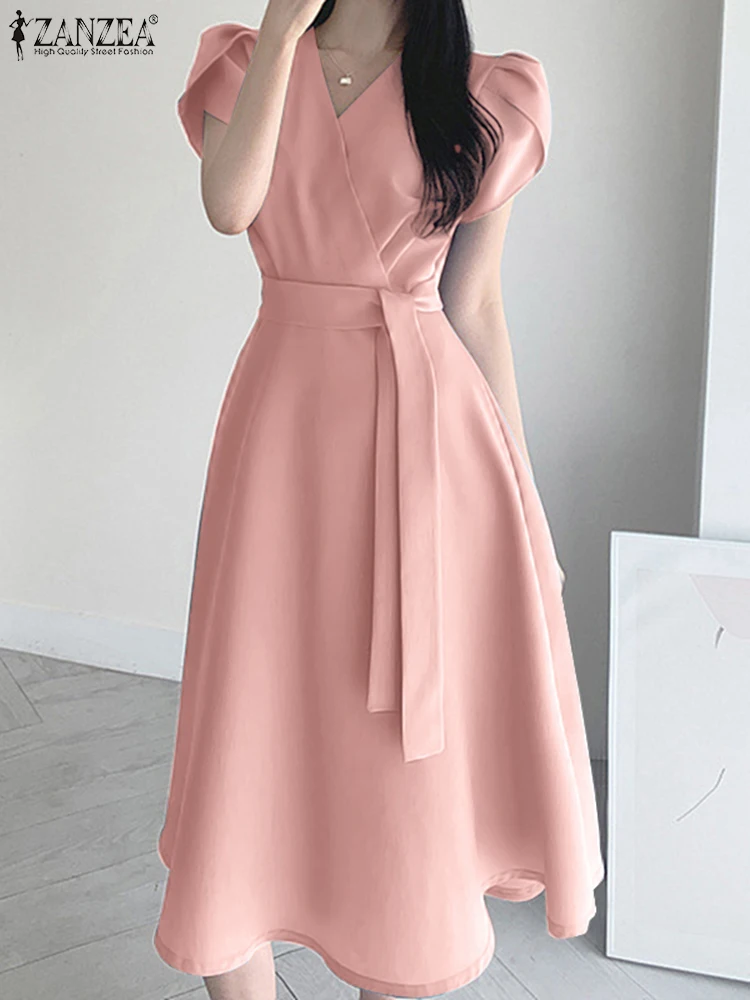 ZANZEA Элегантное летнее платье с коротким рукавом Женская мода OL Рабочий сарафан