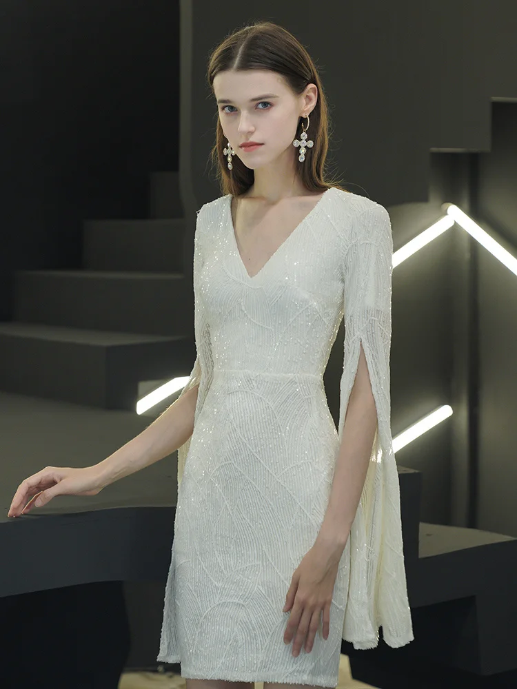 

Высококачественное маленькое вечернее платье, женское платье знаменитости, маленькое платье для банкетов, белый высокий комплект, стандартная одежда, ведущий