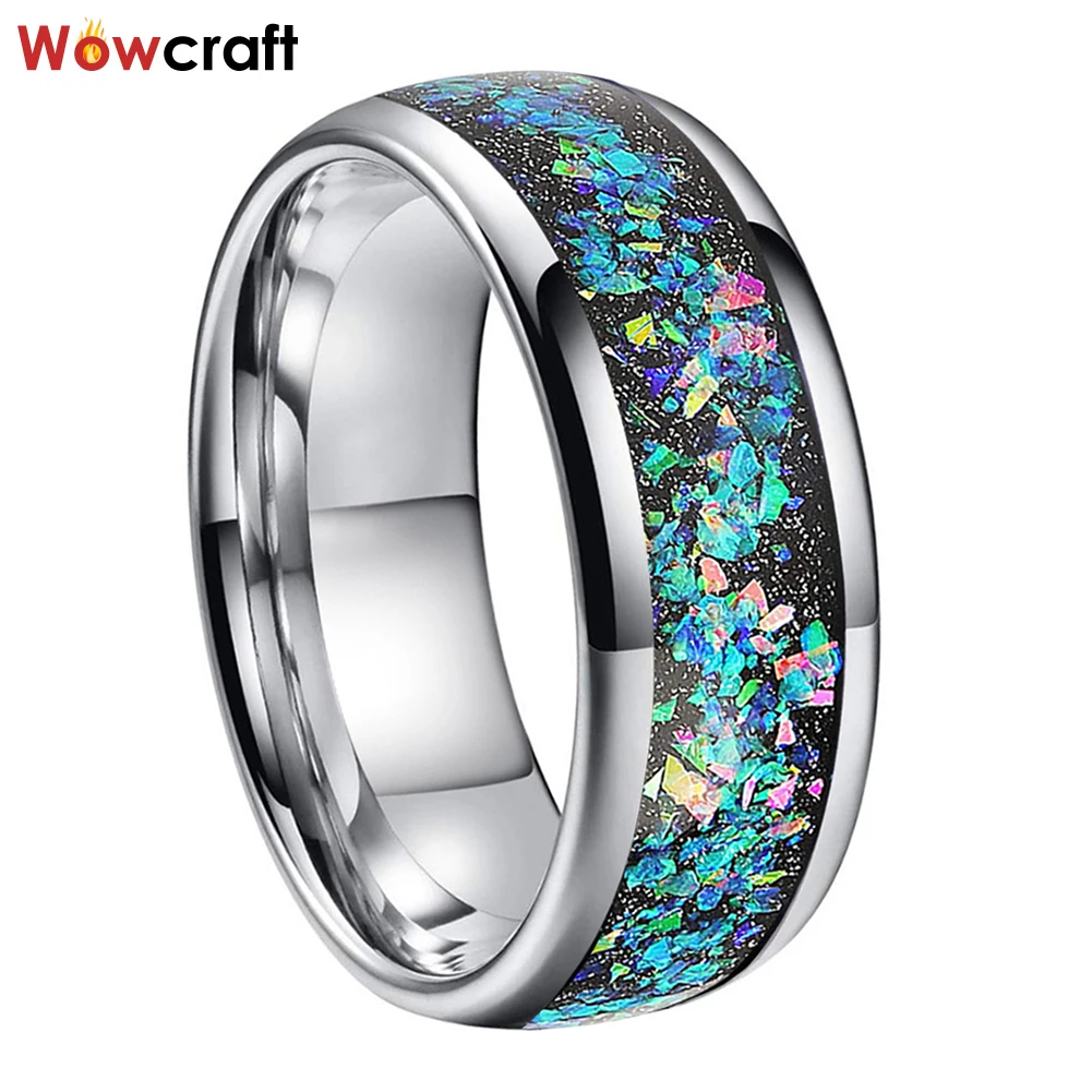 

8mm Tungsten Wedding Jewelry Ring for Men Women Galaxy Series Opal Inlay Trendy Engagment Band Dome Polished Shiny Comfort Fit