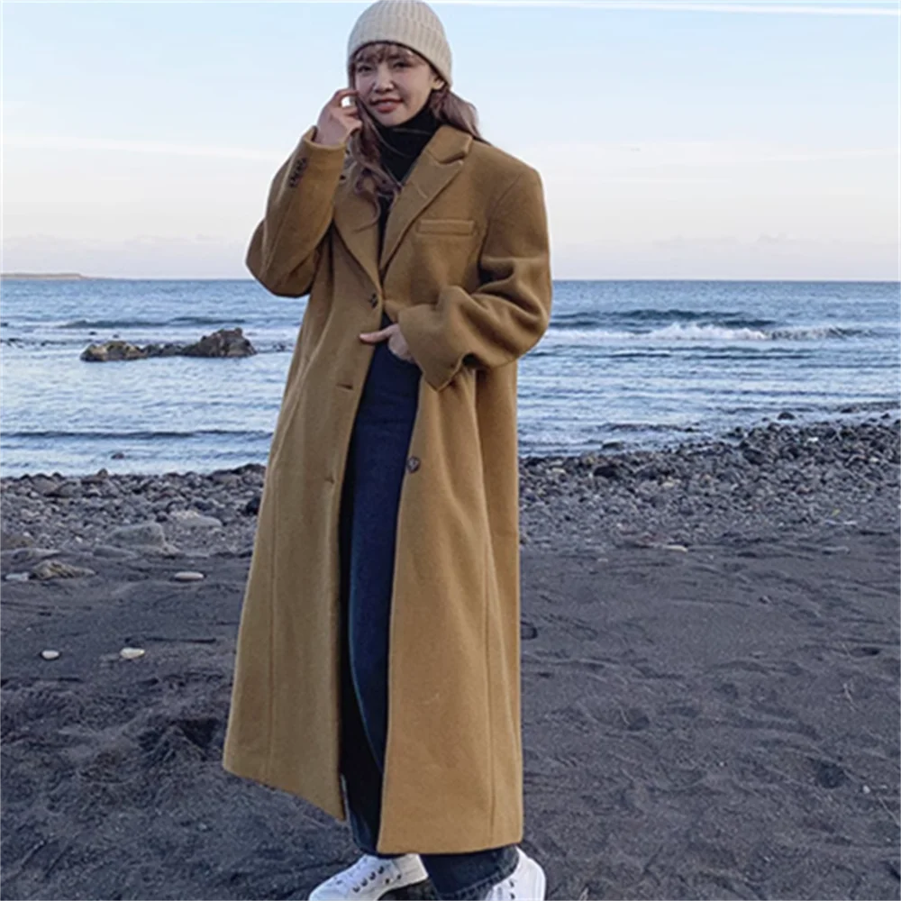 

Зимнее новое шерстяное пальто, женское прямое твидовое пальто