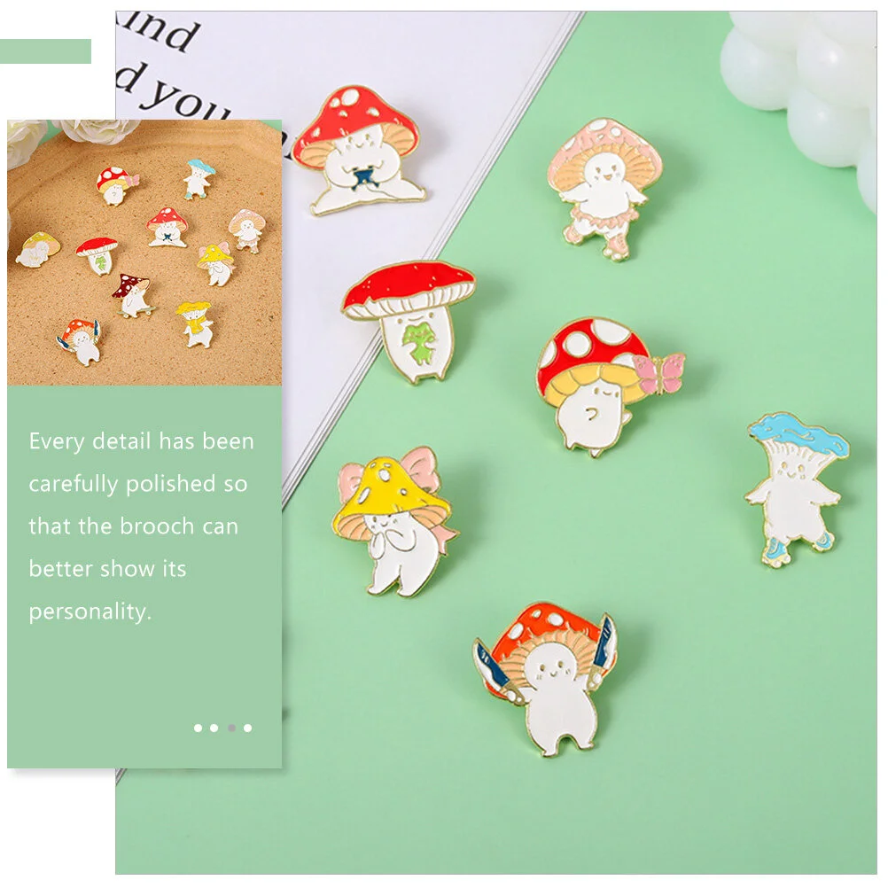 10 Pcs Mushroom Brooch Small Pin Shawl Clothing Lapel Hat Backpack Pins Sweater Fashion