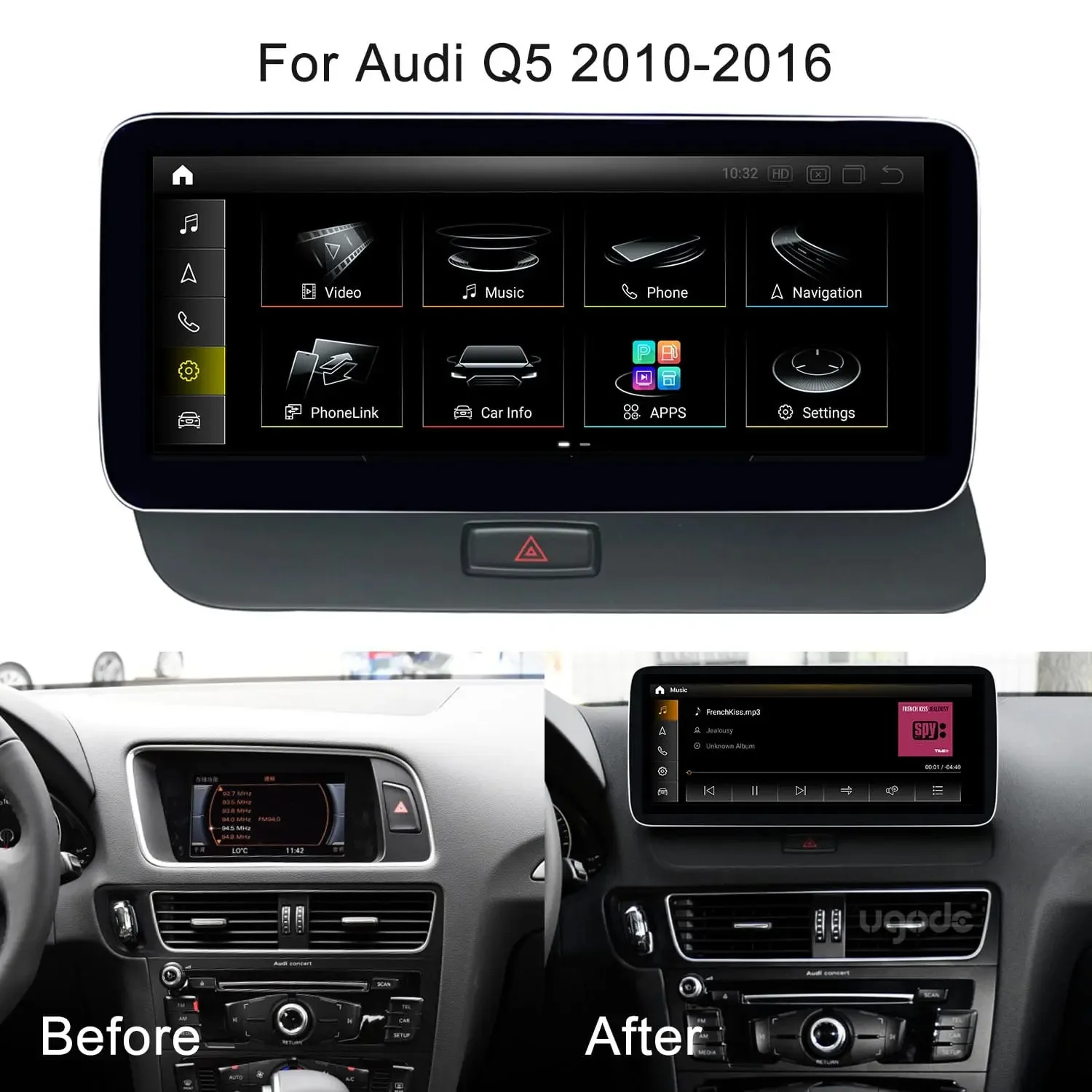Ugode Android 13 беспроводной Carplay-экран для Audi Q5 2010-2016 автомобильные видеоплееры