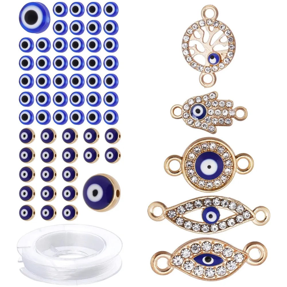 

1Box Flat Round Acrylic Enamel Beads Metal Rhinestone Links Connectors with Elastic Thread for Jewelry Beading Making Bracelet