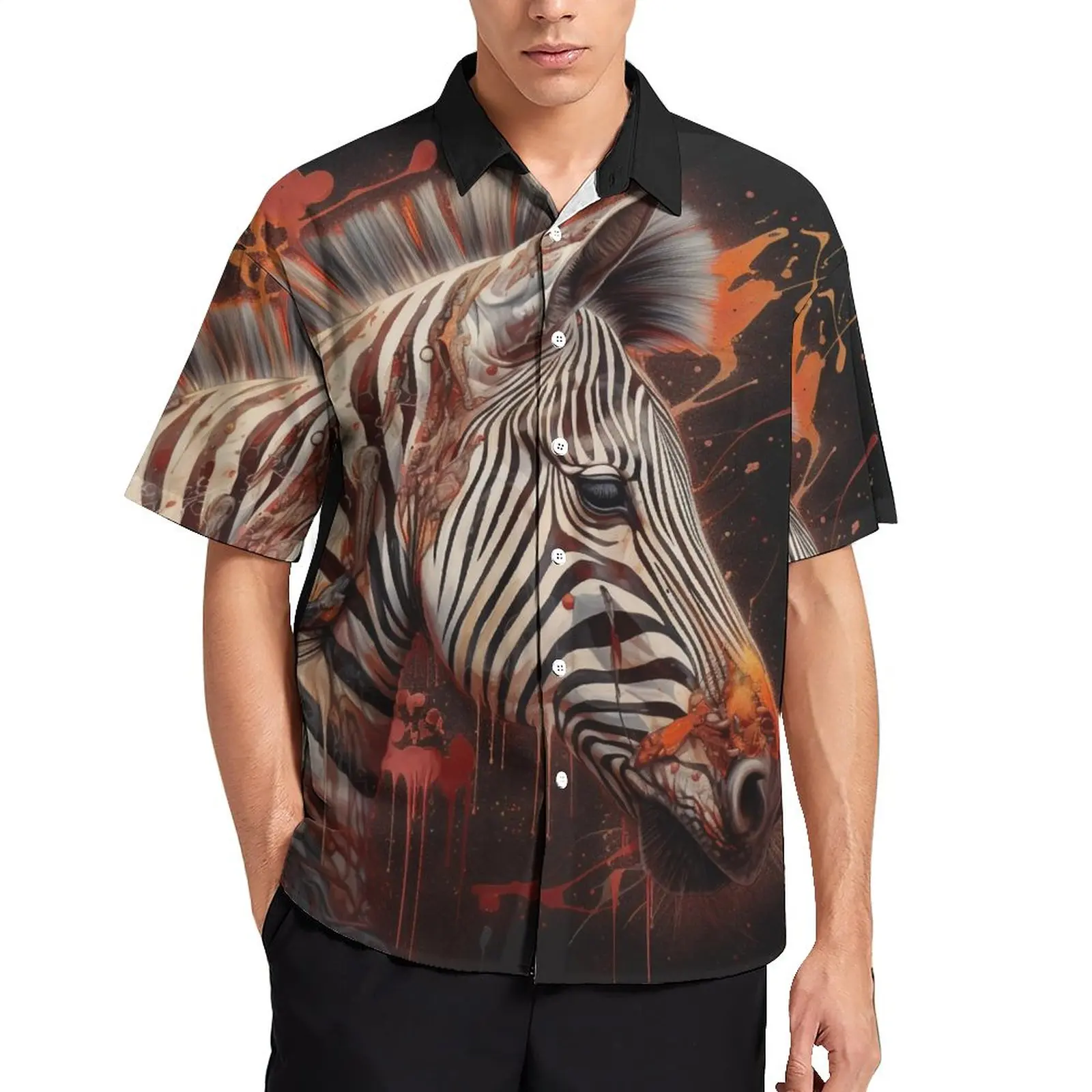 

Zebra Loose Shirt Man Beach Fantastic Grotesque Casual Shirts Hawaiian Custom Short-Sleeve Fashion Oversize Blouses