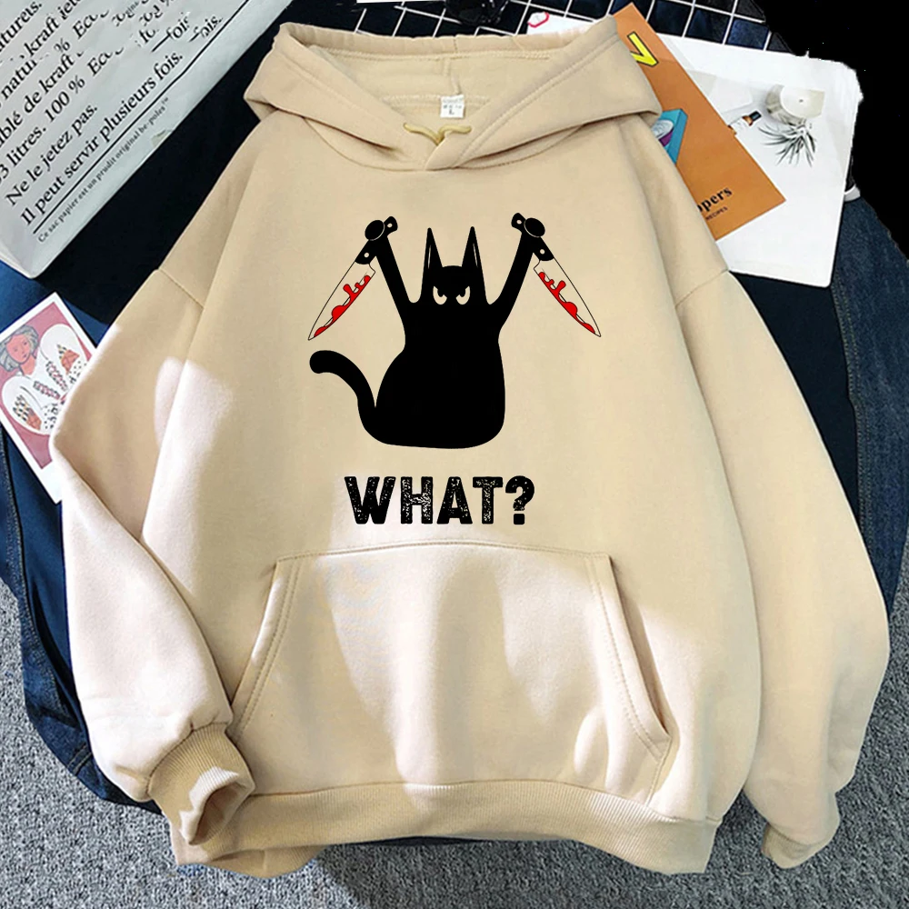 

Harajuku Fashion Woman Autumn Winter 2022 2023 Black Cat With Knife Sweatshirts for Couples Clothing Female Y2k Streetwear Women
