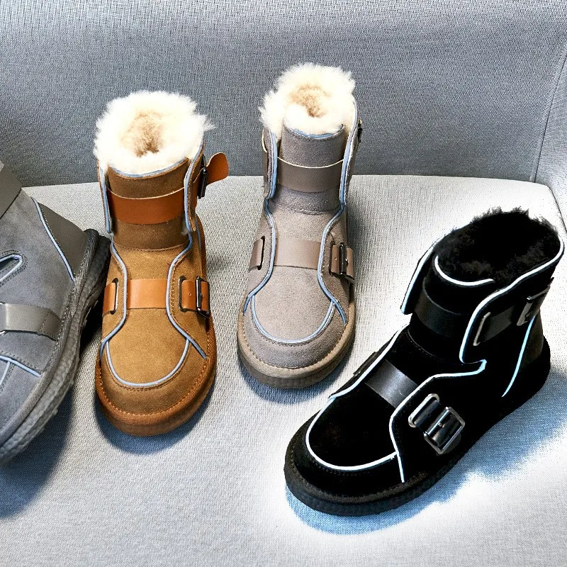 

Mr Co Snow boots non-slip Women's Boots Shoes Plush Warm Fur Boots Ankle Booties Suede Snow Boots Punk Shoes Fashion Botas