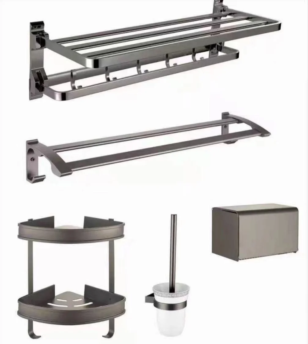 Bathroom storage rack perforation-free space aluminum toilet towel three layers of bath room bathroom wall to receive multi |