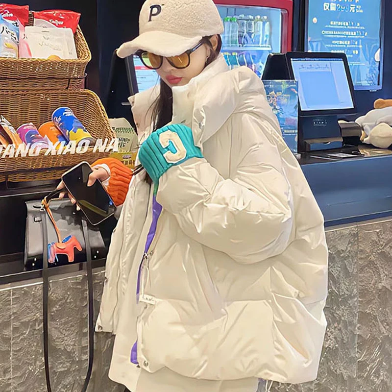 COZOK Fashion Loose Casual Hooded Down Jacket Women's Korean Version 2022 Cute Wind Winter Coats Warm Harajuku Y2K Jacket Women