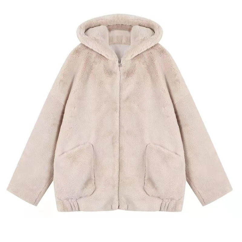 Short Faux Fur Coat Women Fashin High Quality Hooded New Autumn Winter Jacket Female Clothing Loose Thicken Warm Rabbit Fur Tops