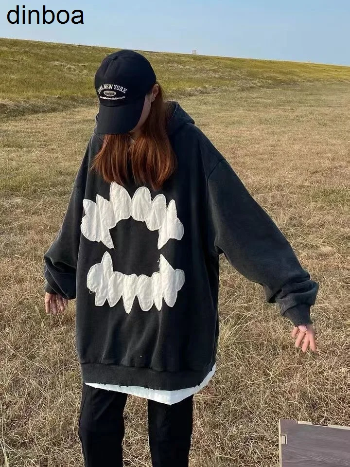

Dinboa-2022kawaii Gothic Clothes Y2k Embroidery Women Retro Harajuku Fashion Hip Hop Grunge High Street Sweatshirt Women Hoodies