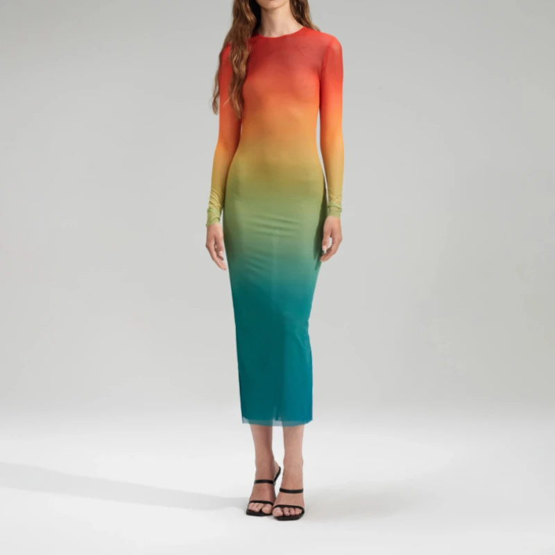 

Top Quality 2023 Spring New Rainbow Gradient Printing Bodycon Dresses for Women
