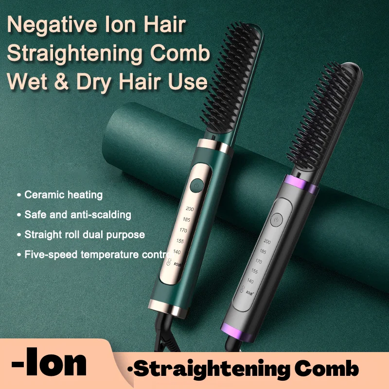 

Hair Straightener Infrared Ionic Ceramic Titanium Hair Straightener And Curler 2 In 1 Brush Comb Plancha De Cabello Flat Iron