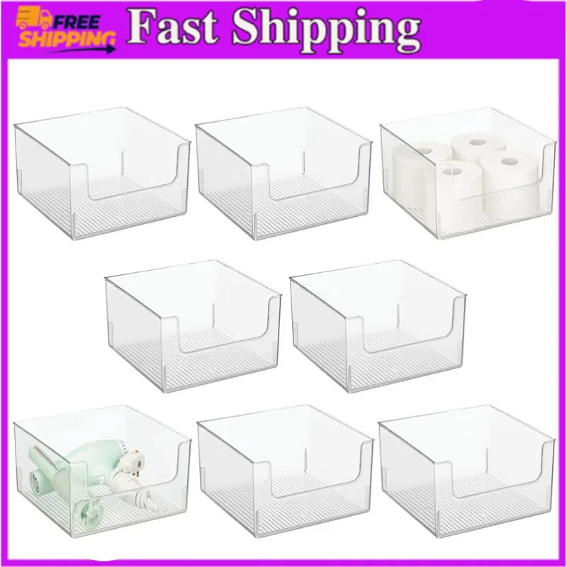 

Современная широкая пластиковая открытая передняя корзина-органайзер для хранения, корзина для организации ванной комнаты-полка для туалетного столика, шкафчик, шкаф