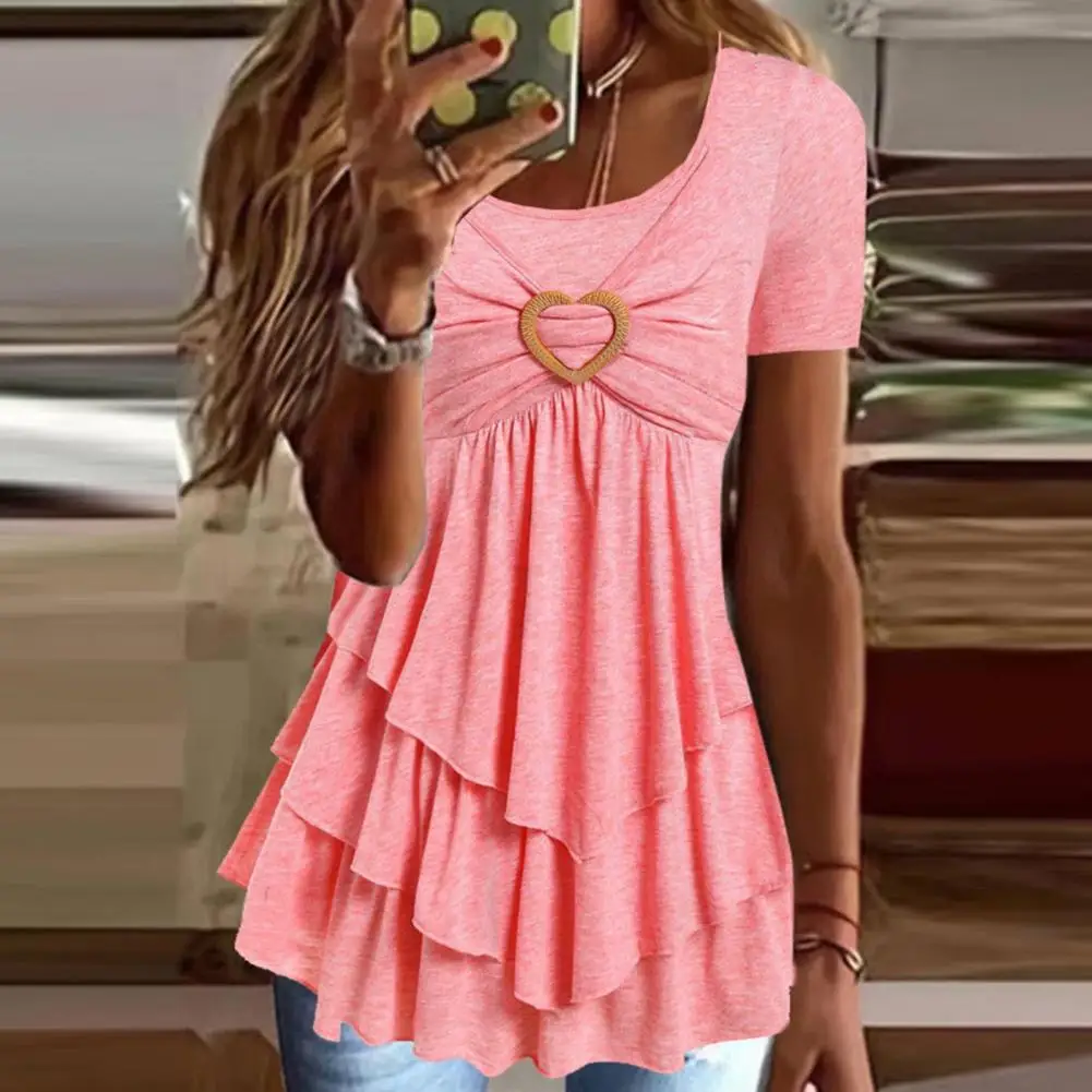 

Tunic Blouse Short Sleeves Tunic Tops Three Layer Cake Hem Tunic T-shirt