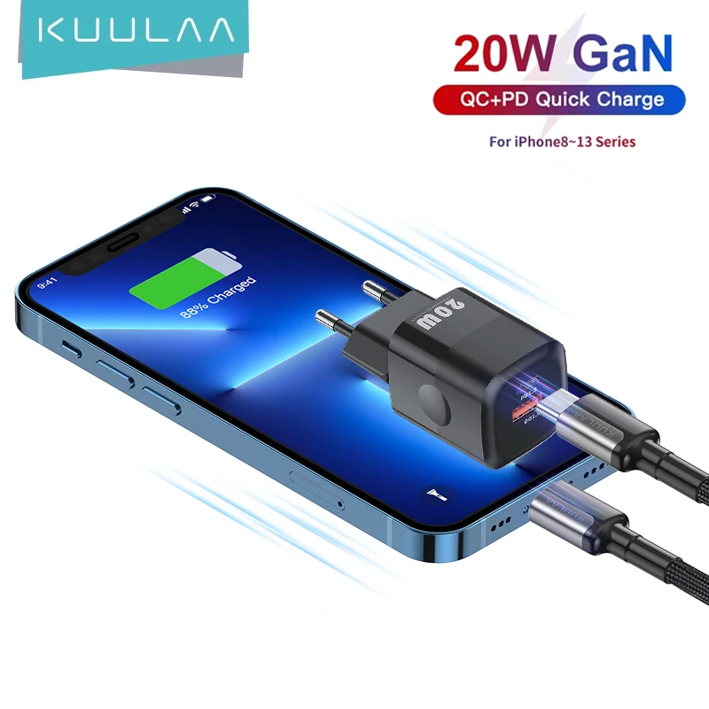 KUULAA 20W USB C Charger GaN Type C PD Fast Charging For iPhone 14 13 12 Pro Max XS Samsung For iPad Pro Air 2020 iPad mini 2021