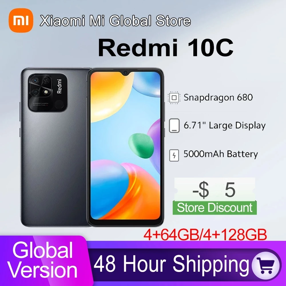 Global Version Xiaomi Redmi 10C 10 C 4GB RAM 64GB ROM / 128GB ROM Mobile Phone Snapdragon 680 Octa Core 50MP Rear Camera 5000mA