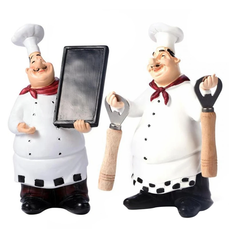 

2X Retro Chef Model Ornaments Resin Crafts Mini Chef Figurines White Top Hat Cook Home Kitchen Restaurant Bar Coffee Decor-A & C