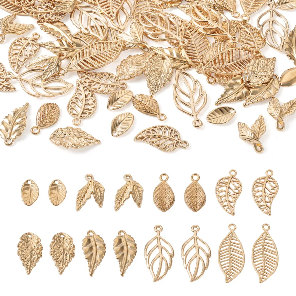 

80Pcs Light Gold Color Leaf Shape Charms Zinc Alloy Pendants For Jewelry Making DIY Bracelet Necklace Earring Accessories