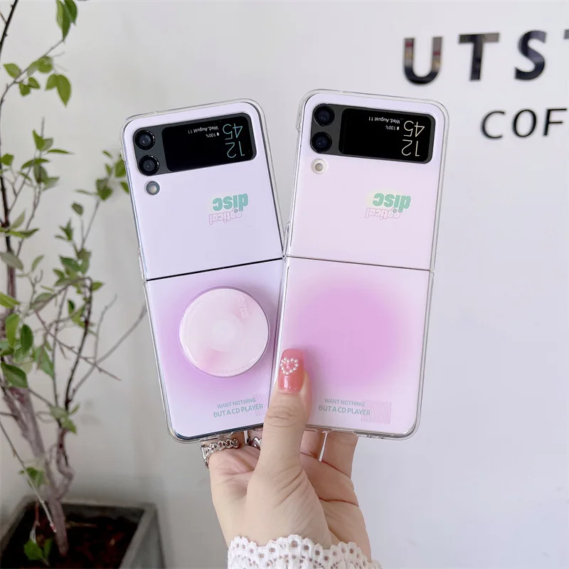 

Creative Disc Gradient Phone Stand Case for Samsung Galaxy Z Flip 3 5G Hard PC Back Cover for ZFlip3 Cases Protective Shell