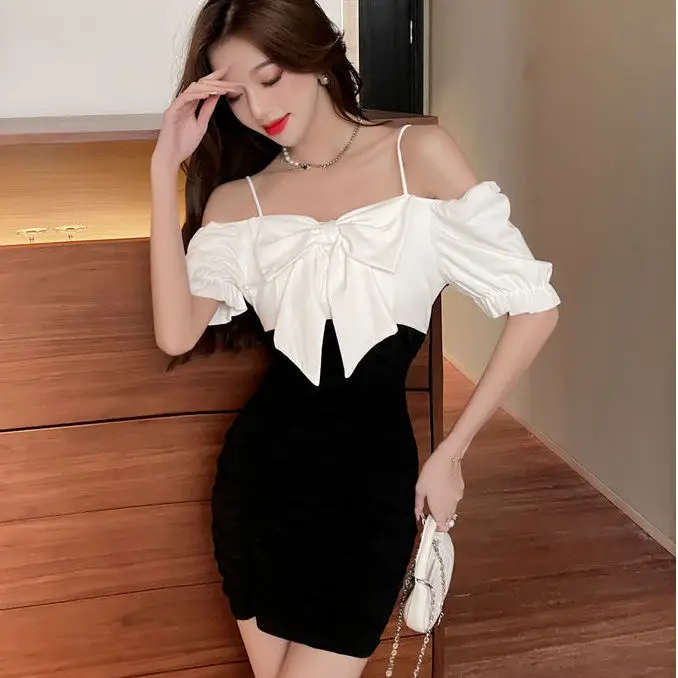 

Dresses for Women 2022 Backless Bodycon Sexy Night Club Summer Slip Dress Woman Mini Sklinky Off Shoulder Sundresses Korean New