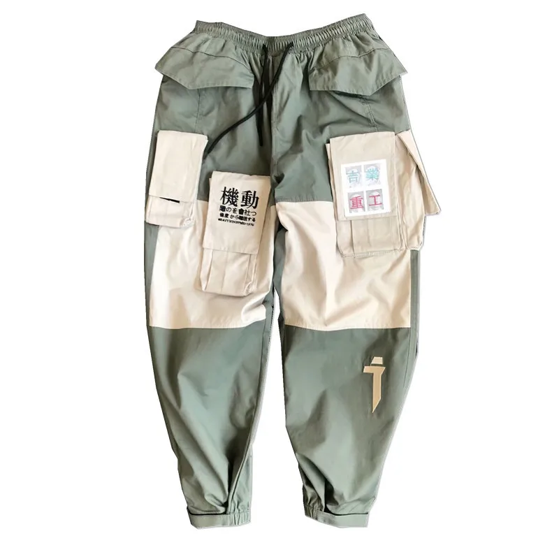 Techwear Ribbons Patchwork Pockets Cargo Long Pants Men Harajuku Hip Hop Sweatpant Male Joggers Track Streetwear Casual Trousers