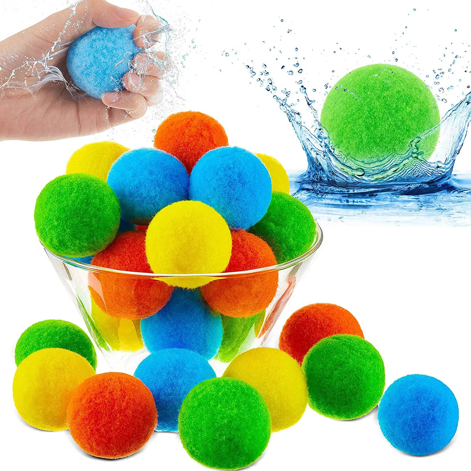 

15PCS Reusable Water Balls Novelty And Fun Water Toys Beach Balls Absorbent Cotton Balls Cotton Soaker Bomb Balls Partys Favors