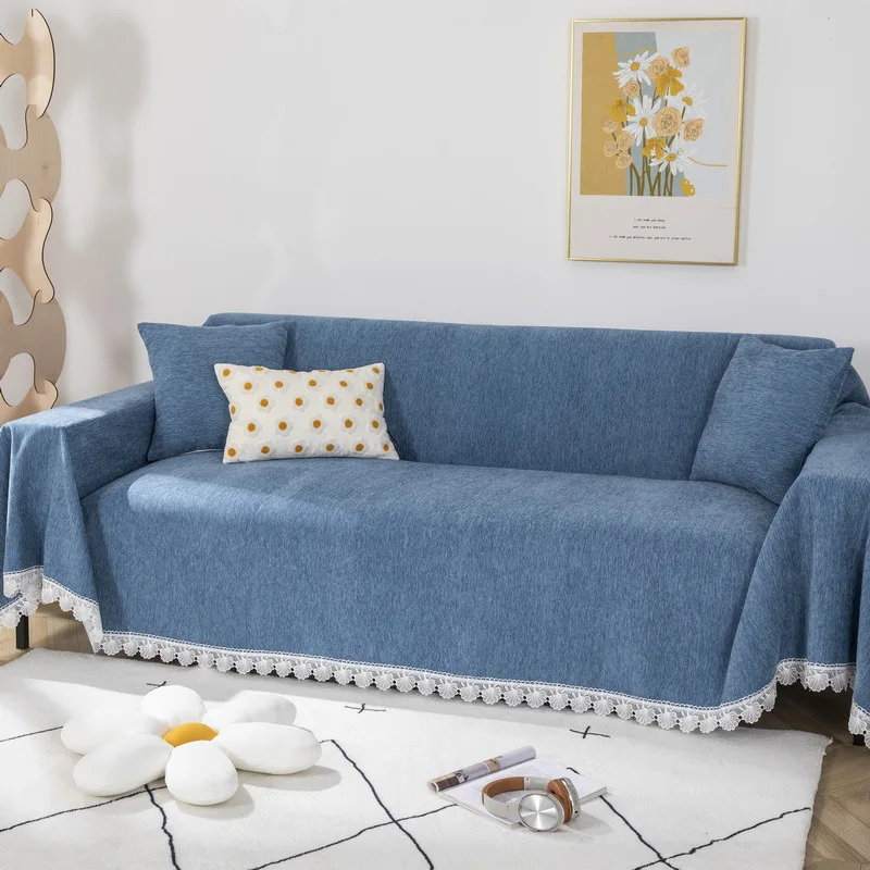 

Solid Color Sofa Slipcover Couch Cover Seat Cover with Lace Full Sizes Furniture Protector Camping Carpet Home Textile Decorate