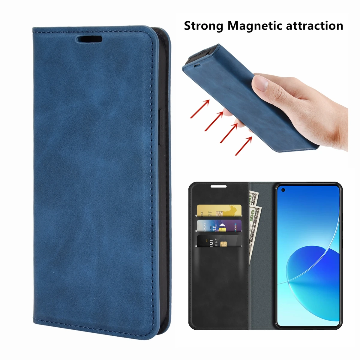 Магнитный кожаный чехол для OPPO Reno6 4G, Ретро Чехол, кошелек, деловые чехлы для телефонов, флип-чехол