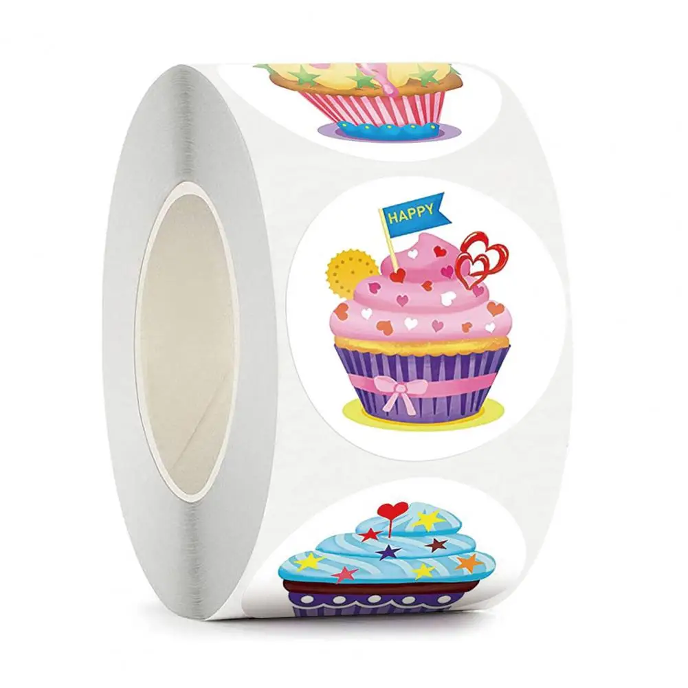 

500Pcs/Roll Sealing Labels DIY Self Adhesive Round Cake Pattern Decorative Stickers Bakery Accessories Decorative Films