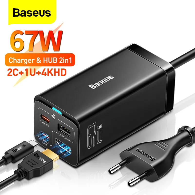 BASEUS 67 Вт GaN USB C зарядное устройство PD Быстрая зарядка для iPhone Тип концентратор 4K