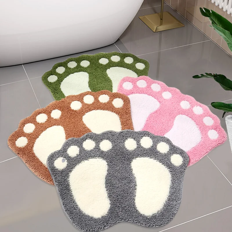 

Soft Absorbent Flocking Bath Mat Non Slip Shaggy Bathroom Rug Fashion Cute Footprints Shape Bathtub Side Foot Pad Home Decor