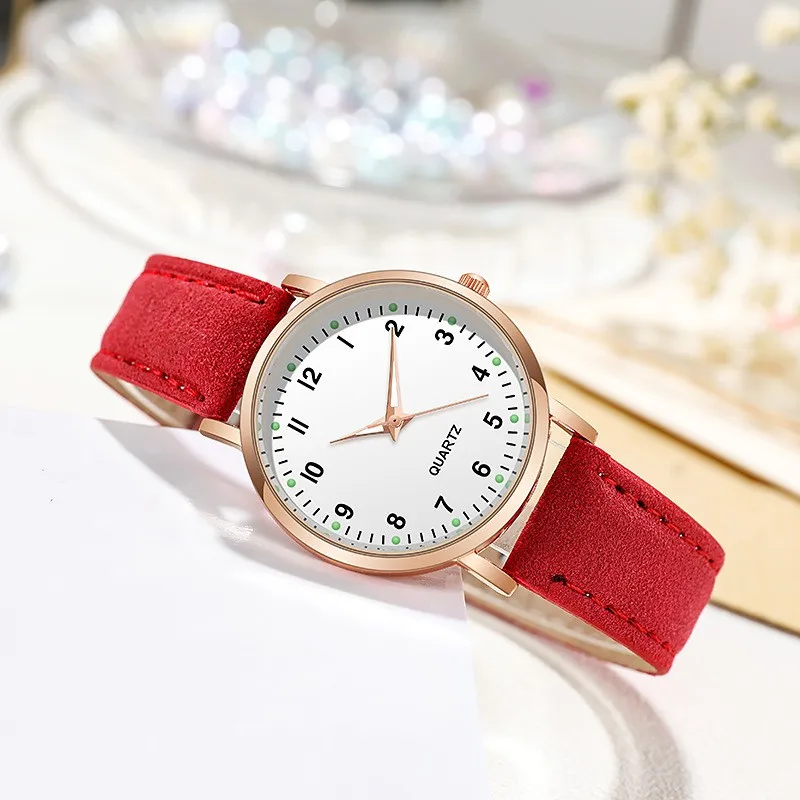 Leisure And Fashionable Luminous Women's High-end And Simple Digital Retro Frosted Leather Small Fresh Casual Quartz Watch